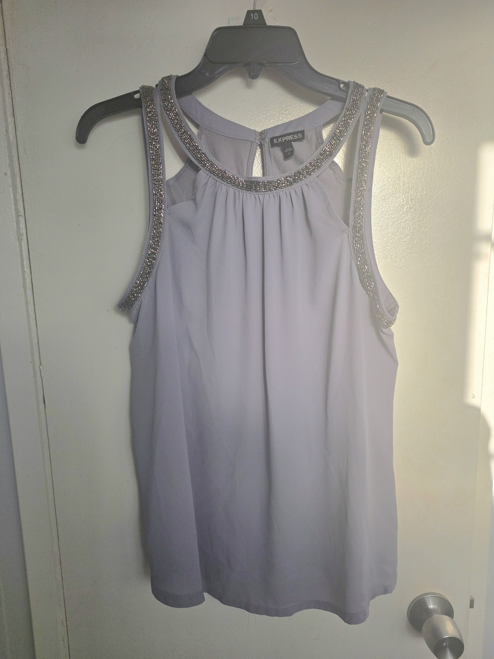 Express Gray Beaded Halter Neck Tank Top